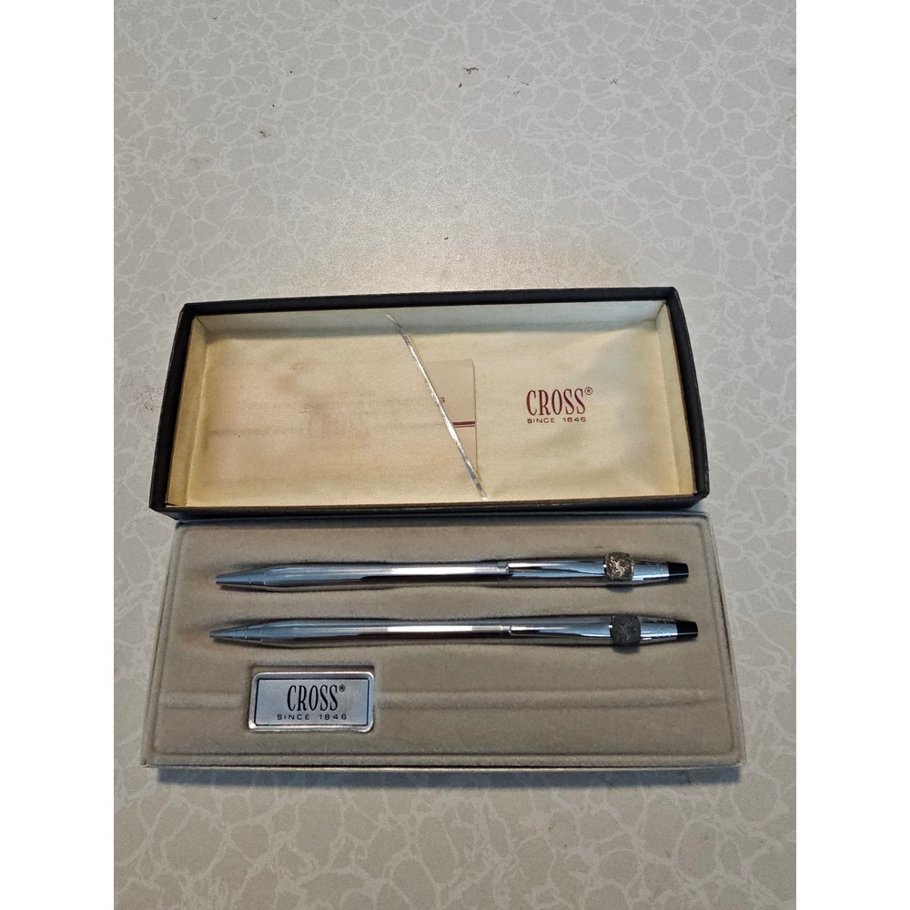 Vintage Cross Lustrous Chrome Pen and Pencil Set 1987 ASSE Silver Award USA Case